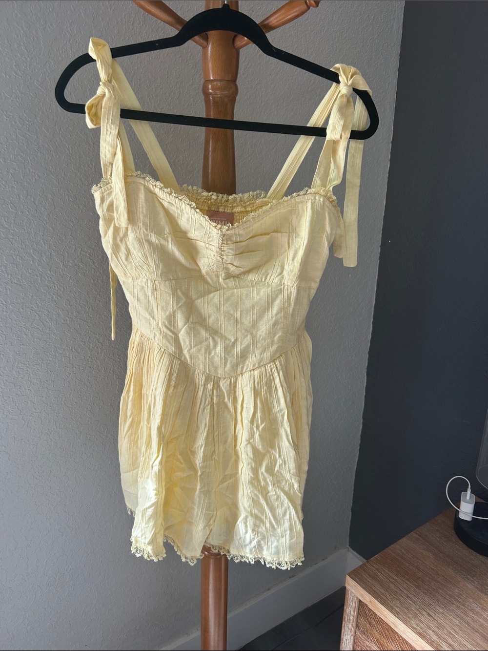 Show Me Your MuMu Women's Yellow Tie-Shoulder Romper with Pockets